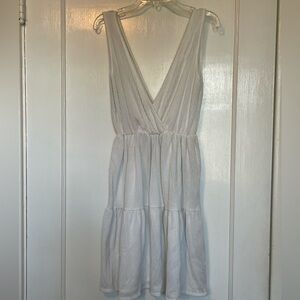 Caution To The Wind - White Ribbed Texture Mini Dress - Medium in white